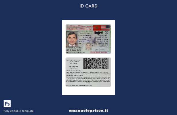 modello di carta d'identità moresco americano in stile verificato